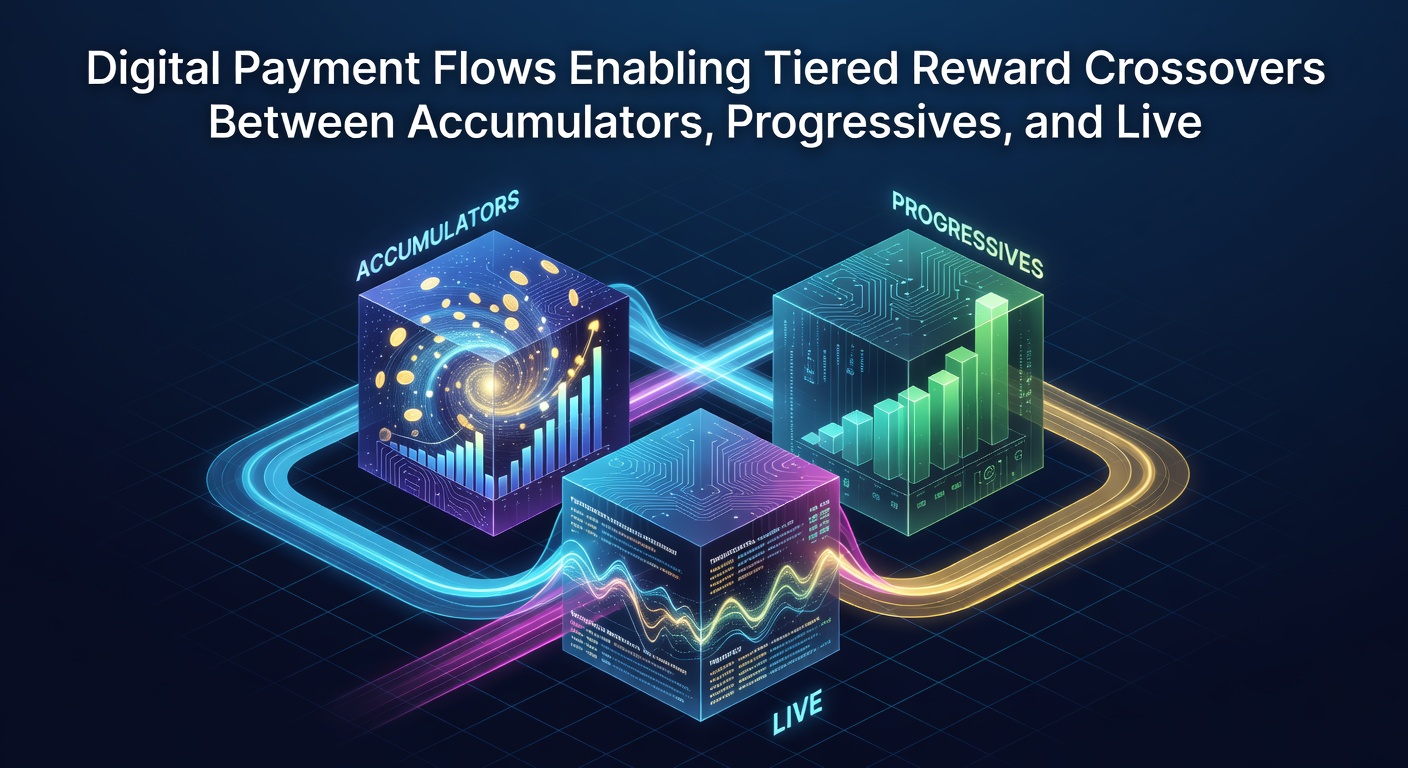 Flow diagram illustrating payment routes linking accumulators, progressives, and live sessions