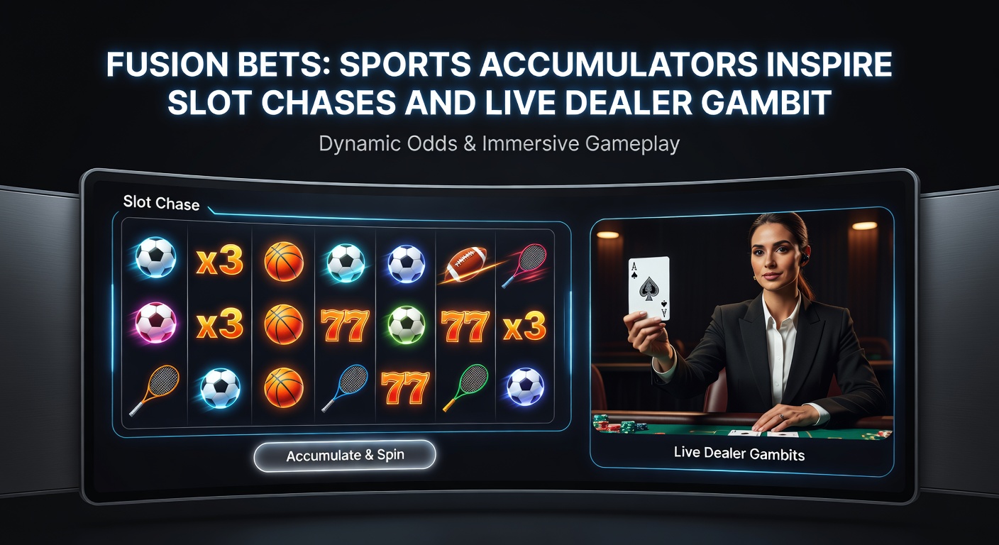 Close-up of a live dealer blackjack table with overlaid accumulator side bet trackers, multiplier ladders climbing alongside sports parlay icons and slot chase visuals