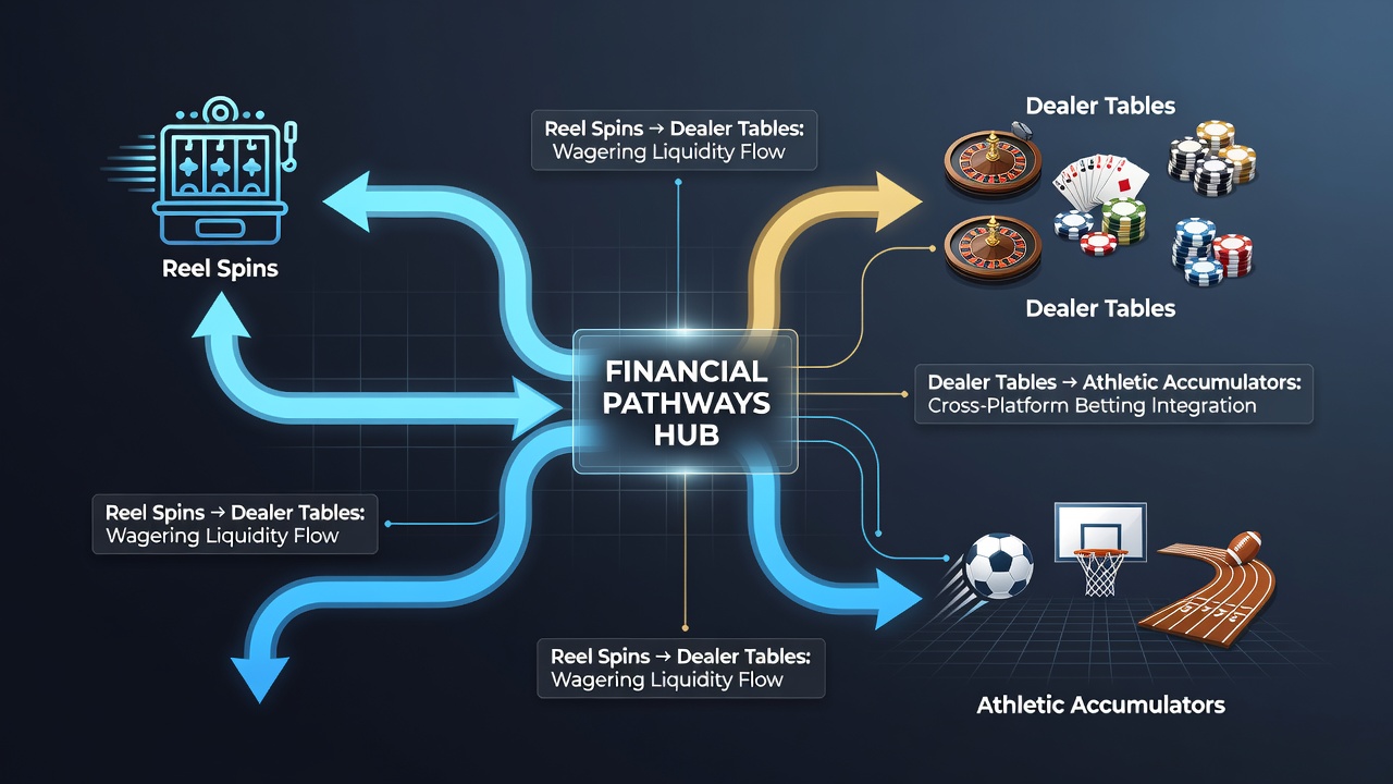 Flow chart illustrating how tiered incentives transfer value from sports accumulators back to table games and slot sessions