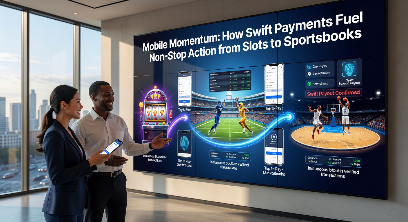 Dynamic split-screen of a mobile app transitioning from slot machine payout to sports betting slip with payment icon glowing green