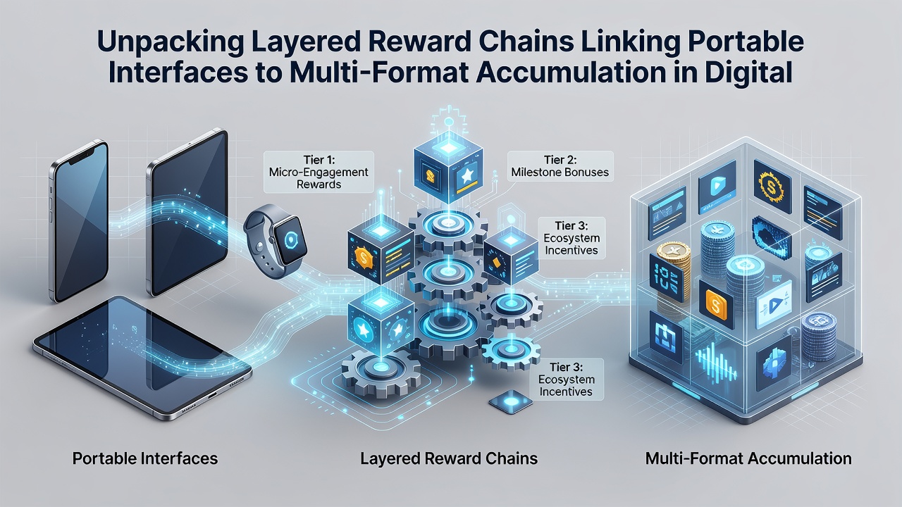 Portable device screens displaying interconnected reward chains and accumulator features across casino and sports formats